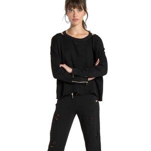 n:Philanthropy Niki Distressed Jogger Sweatpants & Petra Zip Sweatshirt Black XS
